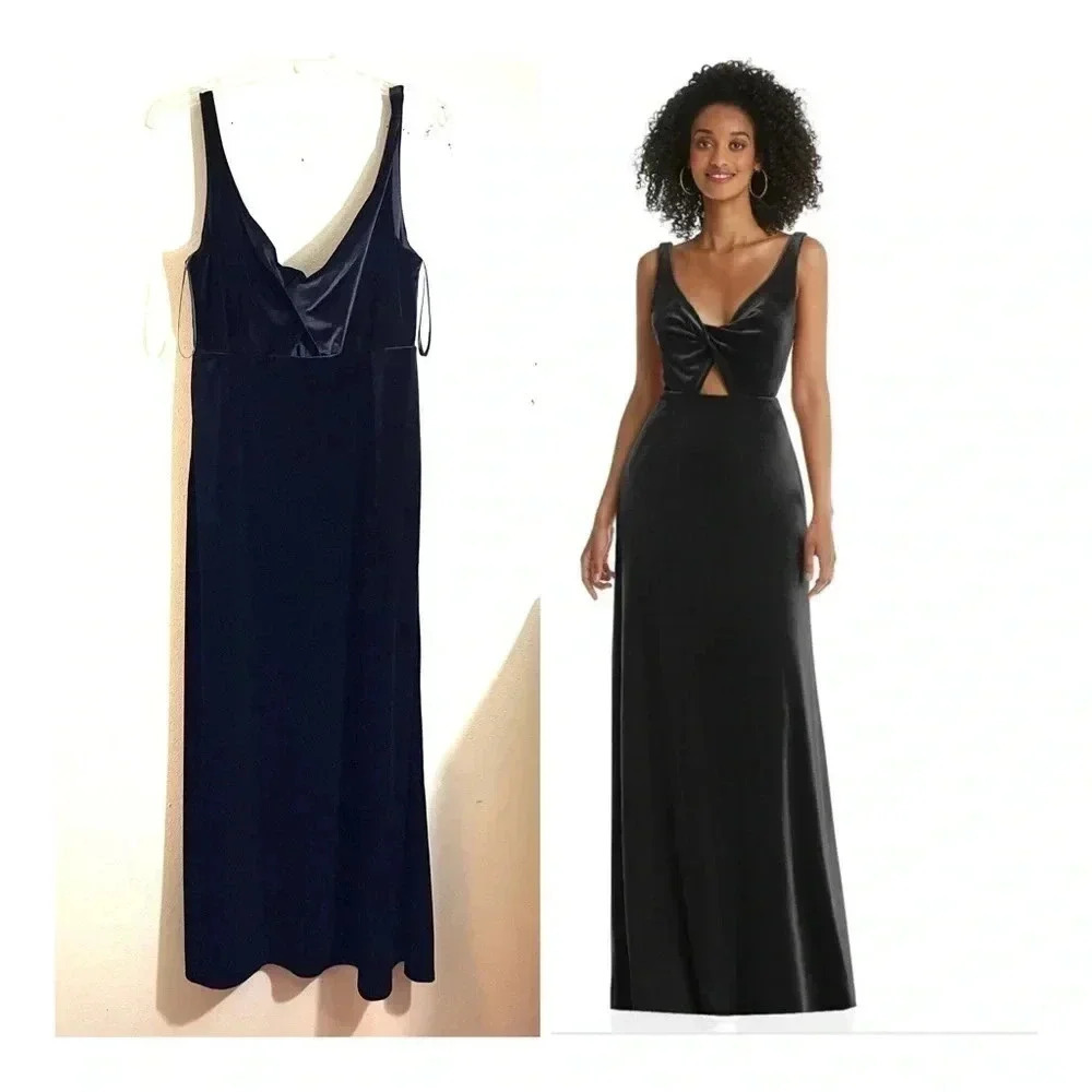 Lovely Nordstrom Women 14 Twist Front Cutout Velvet Maxi Dress Pockets Black